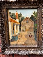 Schilderij boerderij met kippen, Ophalen of Verzenden