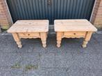 2 mooie lichtbruine massief houten bijzettafeltjes en 1 lade, Ophalen, Minder dan 45 cm, Gebruikt, 55 tot 75 cm