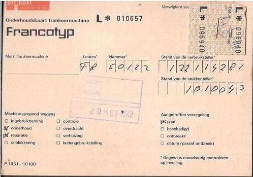 Standkaart Frankeermachine PTT POST in blokje., Postzegels en Munten, Postzegels | Thematische zegels, Overige thema's, Ophalen of Verzenden