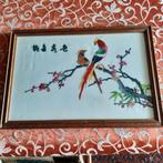 Vintage chinees geborduurd schilderij vogels in lijst, Verzenden