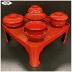 Rood Japans lakwerk maaltijd setje (Ozen), Antiek en Kunst, Curiosa en Brocante, Ophalen of Verzenden