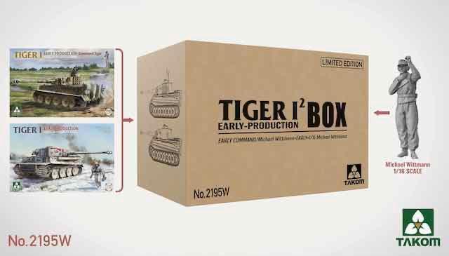 Takom TIGER I box 1/35 incl wittman fig 1/16  TAK2195 2196, Hobby en Vrije tijd, Modelbouw | Auto's en Voertuigen, Nieuw, Tank