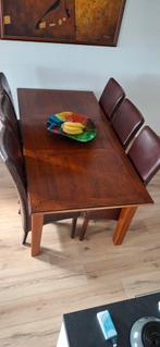 Eetkamertafel met 6 leren stoelen, Huis en Inrichting, Ophalen, Eikenhout, Klassiek, 50 tot 100 cm