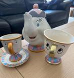 Disney Belle en Beest Mrs Potts Tuit, 2 kopjes en 1 schotel, Ophalen of Verzenden, Assepoester of Belle, Zo goed als nieuw, Servies