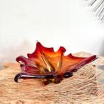 Unieke handgemaakte glazen blad schaal in Murano stijl, Ophalen of Verzenden