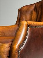 Schapenleren fauteuil klassiek leder, Huis en Inrichting, Fauteuils, Ophalen, Gebruikt, 75 tot 100 cm