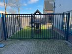 Stalen dubbele draaipoort spijlen hek zwart 2 meter hoog, Tuin en Terras, Ophalen, Met poort, Gebruikt, Spijlenhekwerk