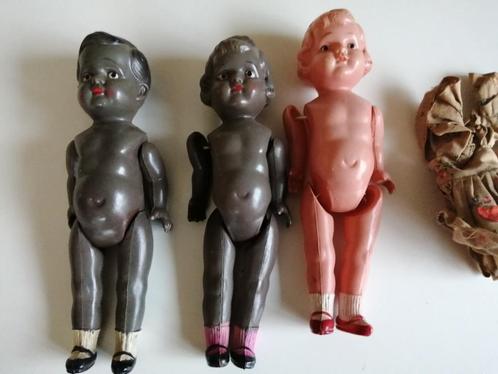 3x antiek pop 1 jonge en 2 meisjes van celluloid, Antiek en Kunst, Antiek | Speelgoed, Ophalen of Verzenden