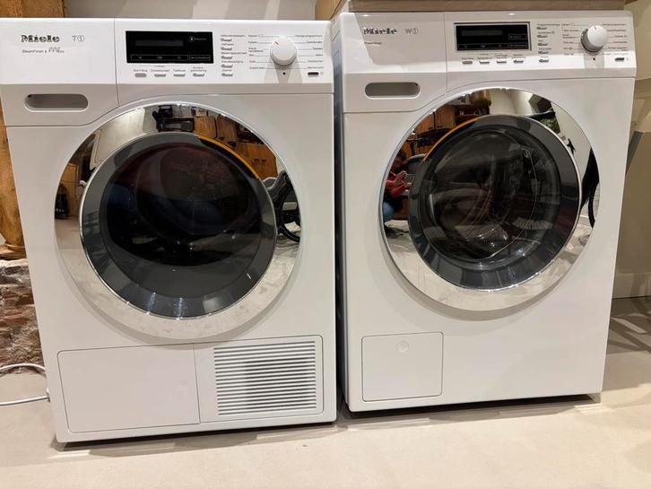 Set Miele wasdroger en wasmachine combinatie W1 T1 droger, Witgoed en Apparatuur, Wasdrogers, Gebruikt, Condens, Voorlader, 8 tot 10 kg