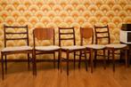 Set van 5 Retro Teakhouten Eetkamerstoelen, Huis en Inrichting, Stoelen, Ophalen, Hout, Gebruikt, Bruin