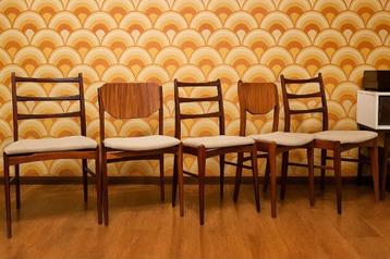 Set van 5 Retro Teakhouten Eetkamerstoelen beschikbaar voor biedingen