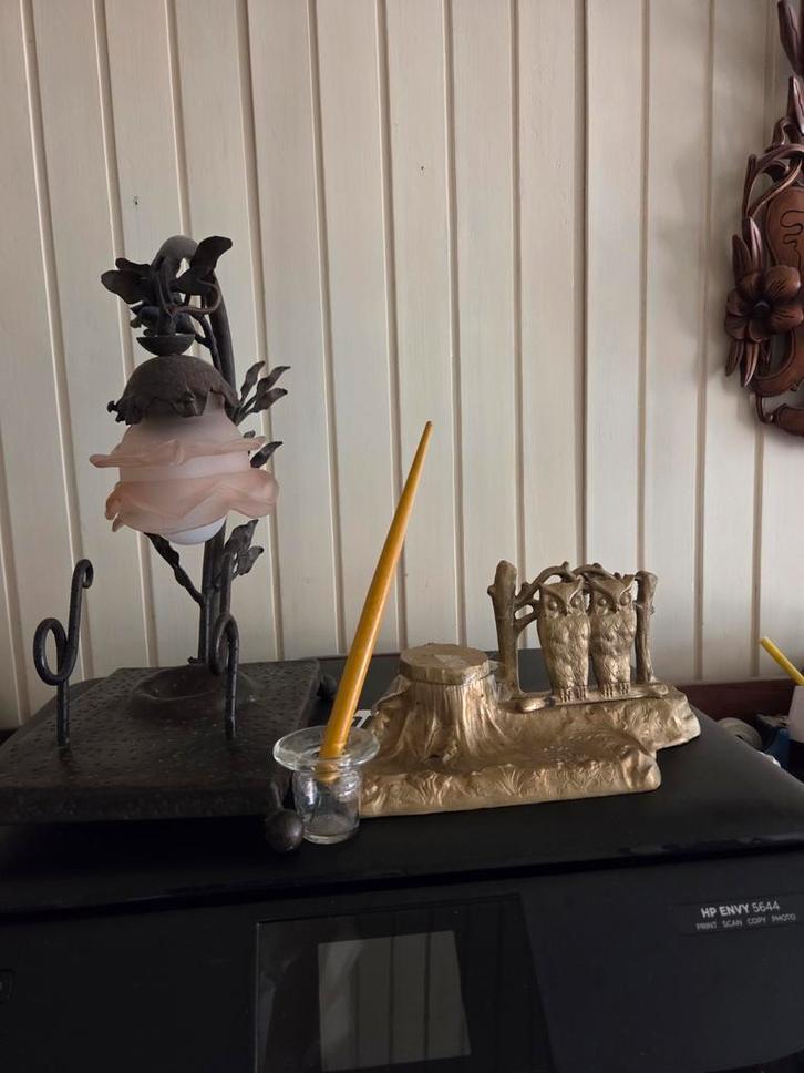 Roze Roos smeedijzer Bureaulampje Louis van Boeckel, Antiek en Kunst, Antiek | Lampen, Ophalen of Verzenden