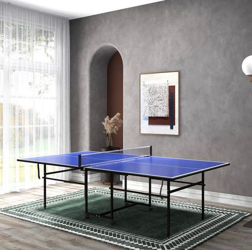 Tafeltennistafel blauw nieuw in doos, Sport en Fitness, Tafeltennis, Nieuw, Tafel Indoor, Inklapbaar, Verrijdbaar, Ophalen