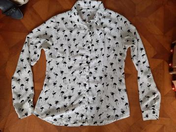Wit blouse met zwarte flamingo's maat S beschikbaar voor biedingen