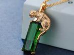 Mooi nieuw setje ketting met hanger panter edelsteen,14 k GP, Sieraden, Tassen en Uiterlijk, Kettinghangers, Overige materialen