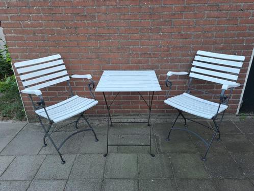 Bistro stoeltjes en tafel, Tuin en Terras, Tuinstoelen, Gebruikt, Metaal, Inklapbaar, Ophalen