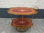 Mid century Italiaanse serveerwagen marqueterie messing, Ophalen of Verzenden