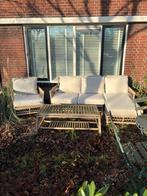 Mooie tuinset/loungeset met teakhout tafel., Ophalen, 4 zitplaatsen, Kunststof, Gebruikt