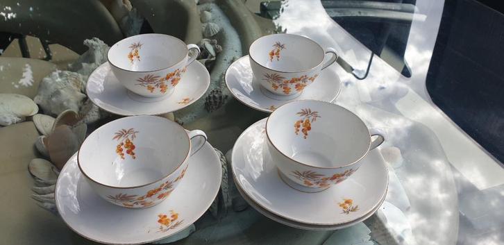 Kobalt Antiek thee koffie servies 4 koppen met schotels, Antiek en Kunst, Antiek | Servies compleet, Ophalen of Verzenden