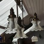 Hanglamp koper / glas met 4 kelken, Ophalen, Gebruikt, Glas, 50 tot 75 cm