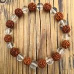 Rudraksha/bergkristal armband handgemaakt in ashram India, Met kristal, Overige materialen, Bruin, Nieuw