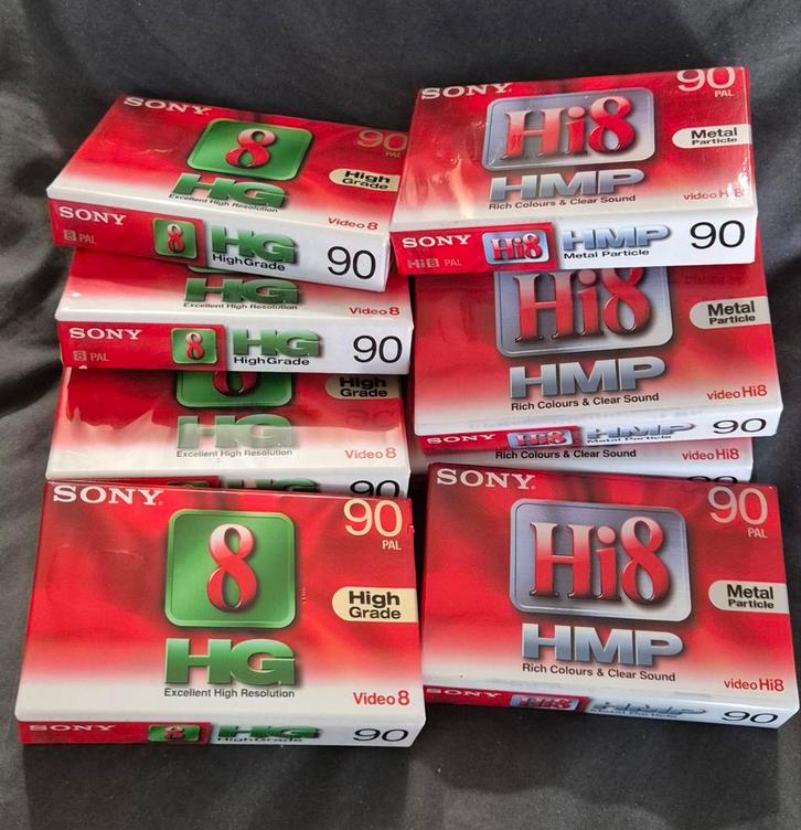 Sony Video8 & Hi8 Cassettes - 8 stuks, Cd's en Dvd's, VHS | Documentaire, Tv en Muziek, Zo goed als nieuw, Tv-serie of Tv-programma