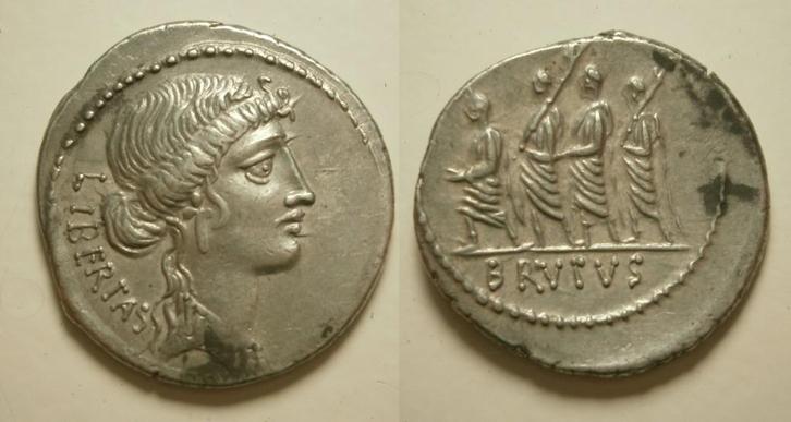 Romeinse Republiek 54 BC Brutus, as moneyer, AR Denarius., Postzegels en Munten, Munten | Europa | Niet-Euromunten, Losse munt
