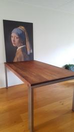 Eettafel 180x100 (Bert Plantagie), notenhout met rvs poten, Ophalen, 50 tot 100 cm, Zo goed als nieuw, Vijf personen of meer