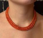 Filigrain 14k gouden slot bloedkoraal 3-strengs ketting dame, Ophalen of Verzenden, Goud, Ketting, Met edelsteen