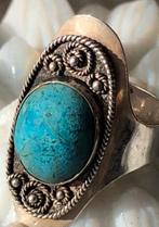 Ring  Echt Ruw Turquoise Israël Zilver Verstelbaar, Ophalen, 18 tot 19, Gebruikt, Blauw