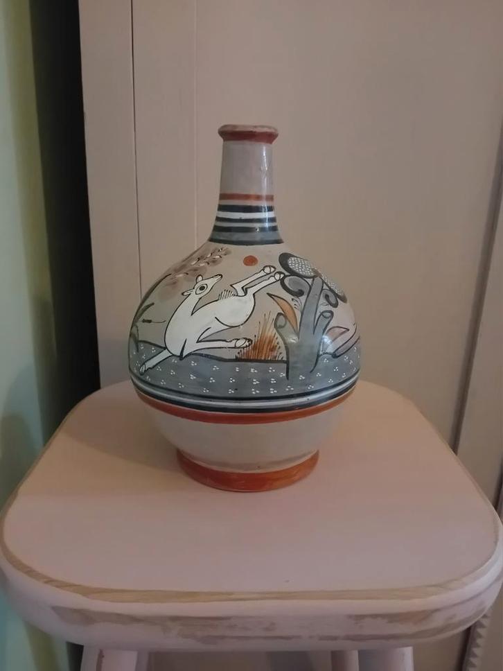 Keramische Vaas met Hert Decoratie, Antiek en Kunst, Antiek | Vazen, Ophalen of Verzenden