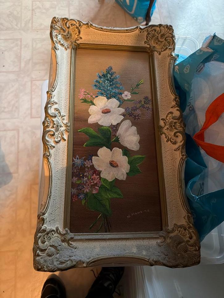 Bloemenschilderij in sierlijke lijst, Antiek en Kunst, Kunst | Schilderijen | Klassiek, Ophalen