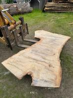 Eiken houten tafelblad, massief, boomrand, uniek stuk, Doe-het-zelf en Verbouw, Hout en Planken, Ophalen, Eiken, Nieuw, 200 tot 250 cm