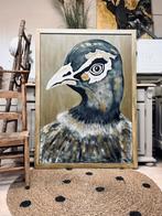 Schilderij paneel groot xxl kunst modern goud taupe vogel, Ophalen