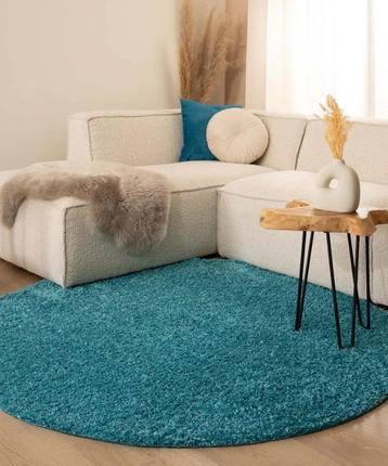 Rond hoogpolig vloerkleed - turquoise 300 cm nieuw
