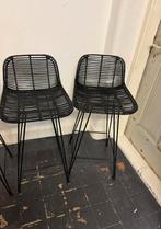 HKliving Rattan barkruk zwart, Huis en Inrichting, Barkrukken, Ophalen, 60 tot 90 cm, Zo goed als nieuw, Metaal