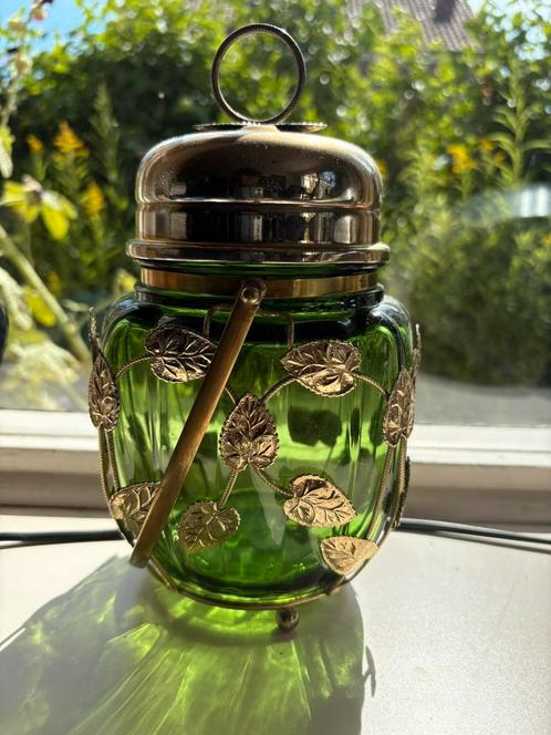 Vintage glazen snoeppot met muziek., Antiek en Kunst, Antiek | Glas en Kristal, Ophalen of Verzenden