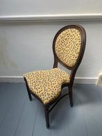 Unieke antieke stoel met geel/blauwe stof, Ophalen