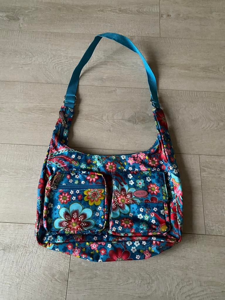 Oilily Handtas Blauw met Bloemen, Sieraden, Tassen en Uiterlijk, Tassen | Damestassen, Ophalen, Zo goed als nieuw, Blauw, Handtas