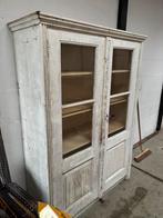 Antieke witte buffetkast met glazen deuren, Ophalen of Verzenden