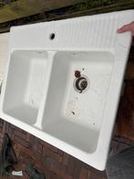 Wastafel met dubbele bak ikea Domsjo, Gebruikt, 100 tot 150 cm, Wit, Ophalen of Verzenden