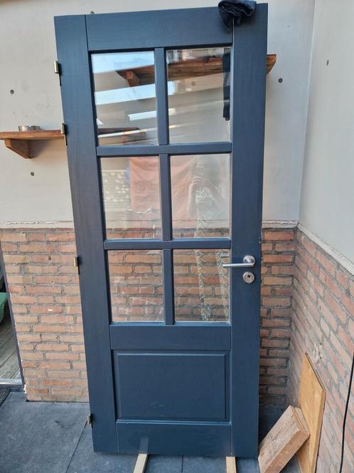 Massief houten achterdeur met roeden, Doe-het-zelf en Verbouw, Deuren en Horren, Zo goed als nieuw, Buitendeur, 200 tot 215 cm