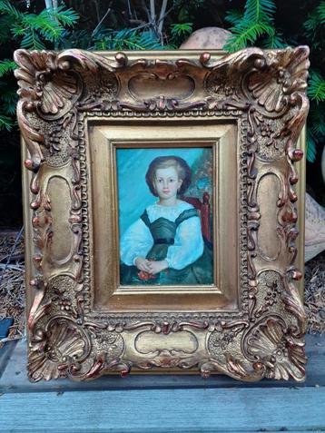 Olieverf Schilderij Portret Meisje in Gouden Lijst beschikbaar voor biedingen