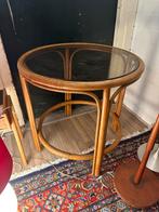 Vintage Rotan bijzettafel / salontafel rond 1970, Overige materialen, Gebruikt, Verzenden, 55 tot 75 cm