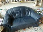 Blauwe Leren 2 zits bank, Ophalen, Gebruikt, Tweepersoons, Rechte bank