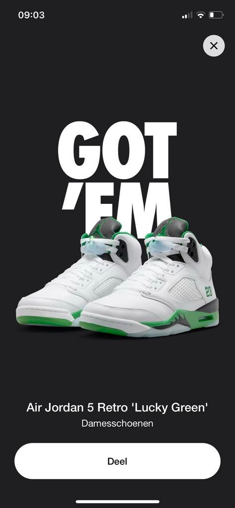 Nike Air Jordan 5 Retro Lucky Green - Maat 44,5 Nieuw, Kleding | Heren, Schoenen, Nieuw, Sneakers of Gympen, Wit, Ophalen of Verzenden