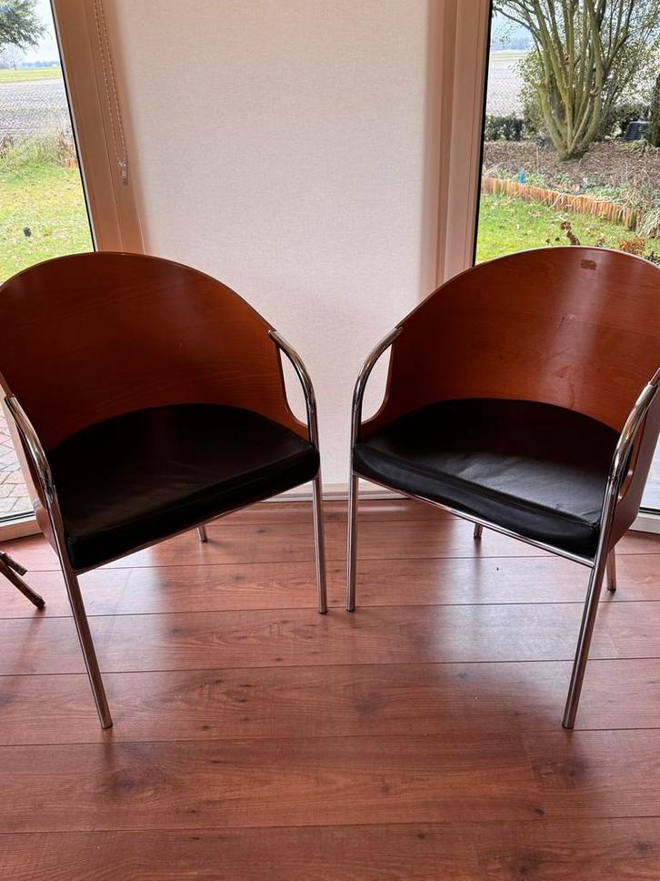Set van twee Vintage Calligaris Postmodern Stoelen, Huis en Inrichting, Stoelen, Gebruikt, Eén, Hout, Kunststof, Zwart, Ophalen