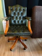 CHESTERFIELD ENGELSE BUREAUSTOEL IN MOOI SOEPEL GROEN LEDER, Ophalen, Zo goed als nieuw, Groen