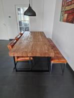 Leren eetkamerstoelen met armleuning & eetbank Industrieel, Huis en Inrichting, Stoelen, Ophalen, Zo goed als nieuw, Vijf, Zes of meer stoelen