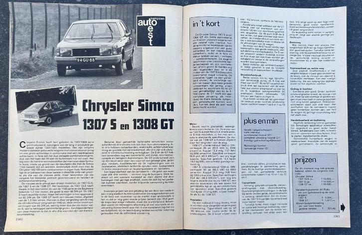 Simca 1307 S en 1308 GT test in Autokampioen 1975, Boeken, Auto's | Folders en Tijdschriften, Gelezen, Overige merken, Ophalen of Verzenden